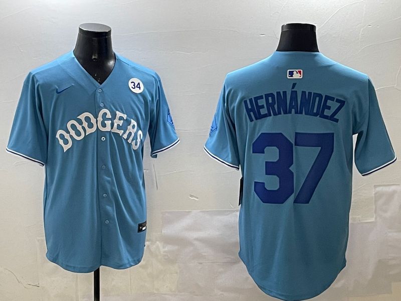Men Los Angeles Dodgers #37 Hernandez Light Blue Joint Name 2025 Nike MLB Jersey style 7->los angeles dodgers->MLB Jersey